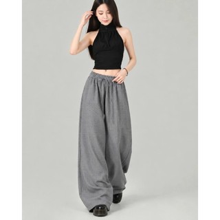 Quần caro ống suông đen trắng nữ cạp chun ống rộng dáng baggy mặc đi chơi đi làm phong cách hàn quốc TP01