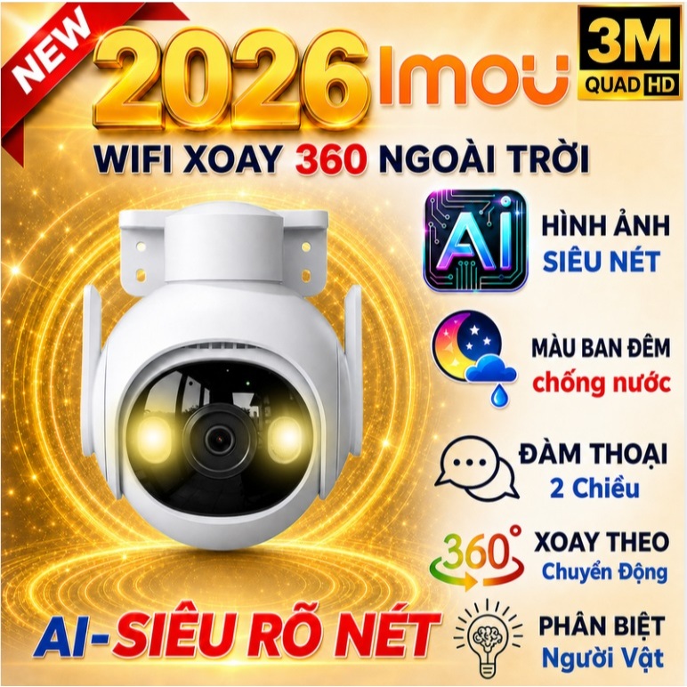 Camera Wifi IMOU Ngoài trời Màu ban đêm, Xoay 360 độ, CRUISE-2, GS7,2MP 4MP S31FEP S51FEP Chính Hãng