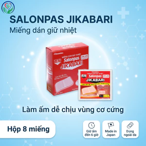 Miếng dán giữ nhiệt Salonpas Jikabari Hisamitsu hộp 8 miếng, làm ấm dễ chịu vùng lưng, mỏi cơ