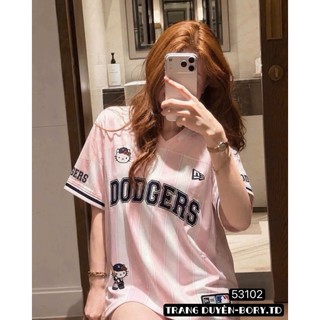 Áo Thun Nữ Dodgers Kitty Màu Hồng Form Rộng QCCC Cao Cấp