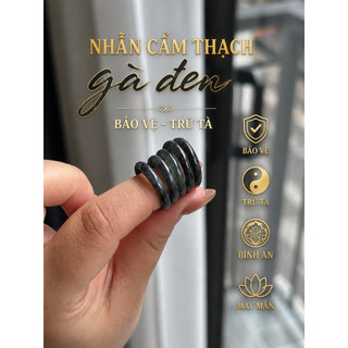 Nhẫn Cẩm Thạch Gà Đen Tự Nhiên Bản Tròn – Đá Ngọc Phong Thủy Bảo Vệ, Trừ Tà, May Mắn