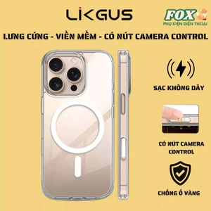 Ốp Likgus trong suốt từ tính chống ố vàng, có nút Camera Control Button cho iPhone 16ProMax 16Pro