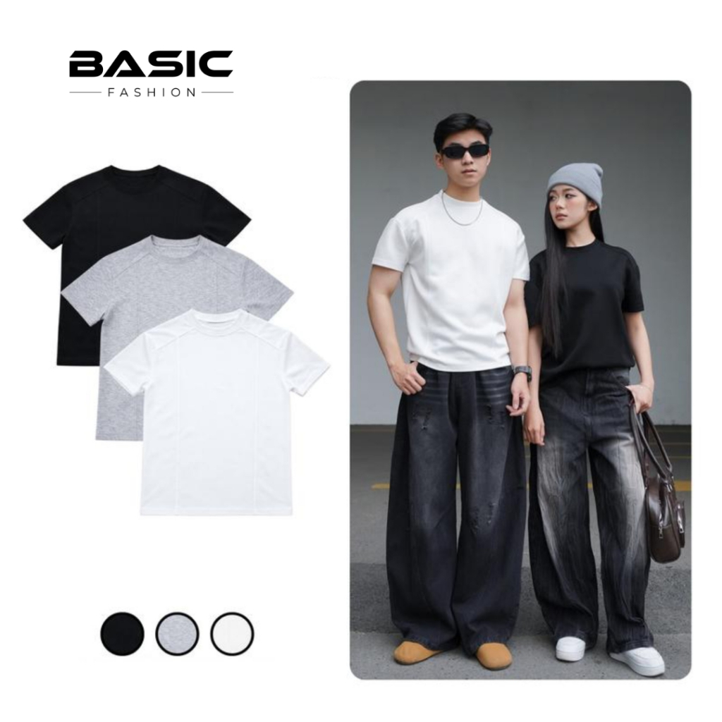[Deal Mở Bán] Áo Thun Ngắn Tay Cleanfit BAGIC Cổ Tròn Tôn Vai Tôn Dáng. Áo Thun Nam Nữ Unisex Mềm Mịn Co Giãn Cao Cấp