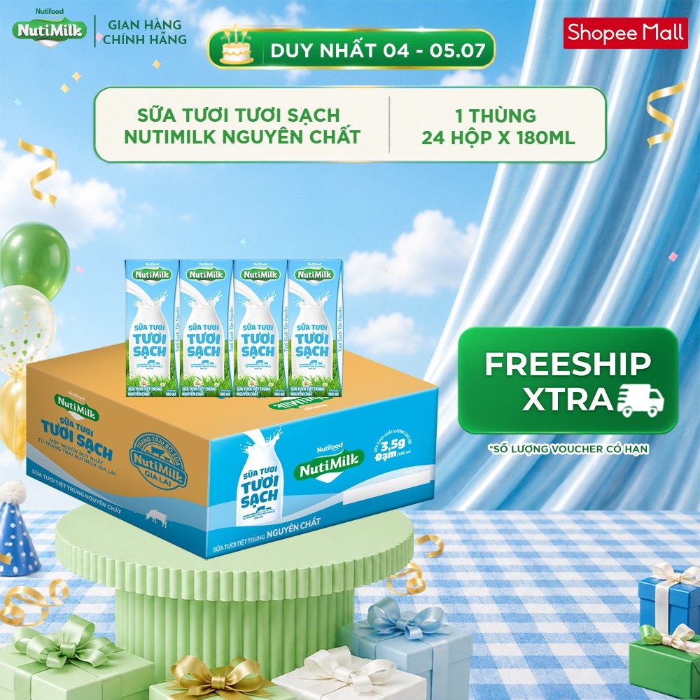 Thùng 24 Hộp Sữa Tươi Tươi Sạch NutiMilk 180ml/hộp