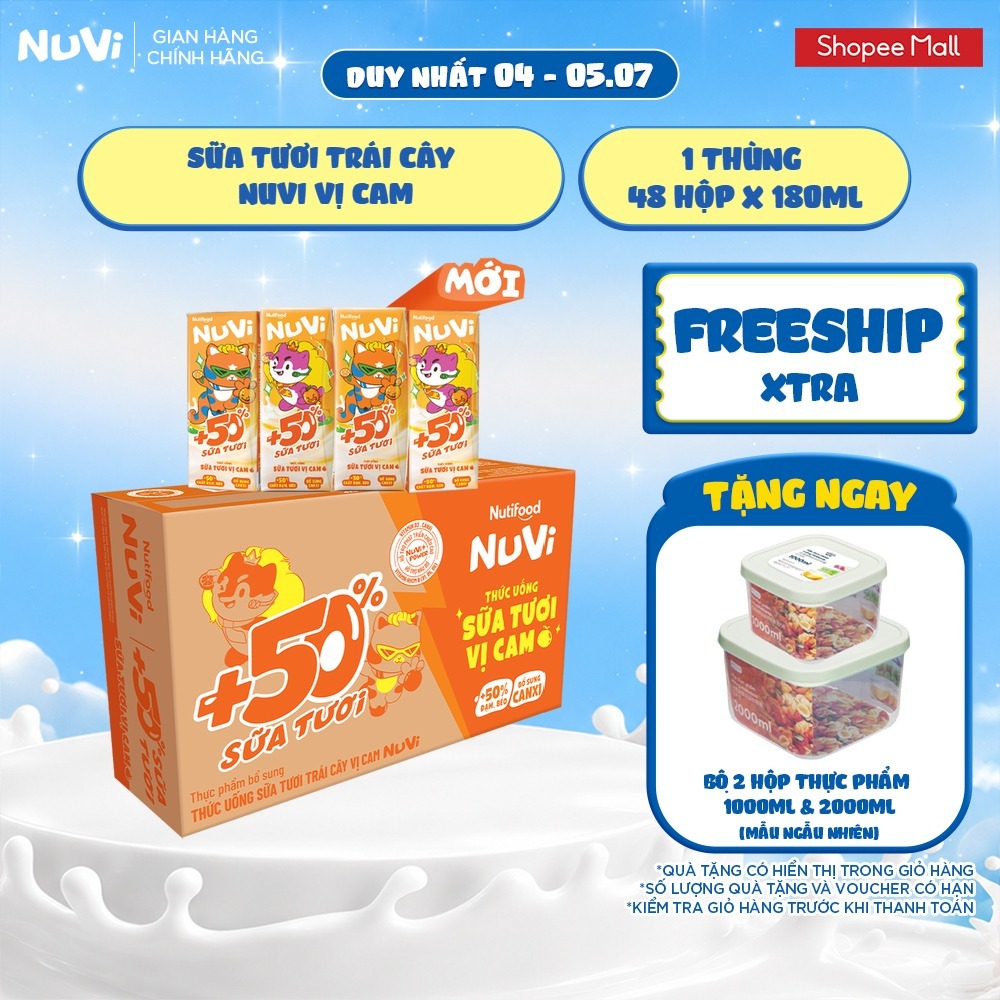 Thùng 48 Thức Uống Sữa Tươi Trái Cây Nuvi 180ml