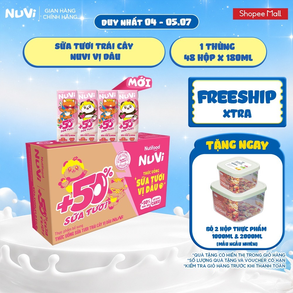 Thùng 48 Thức Uống Sữa Tươi Trái Cây Nuvi 180ml