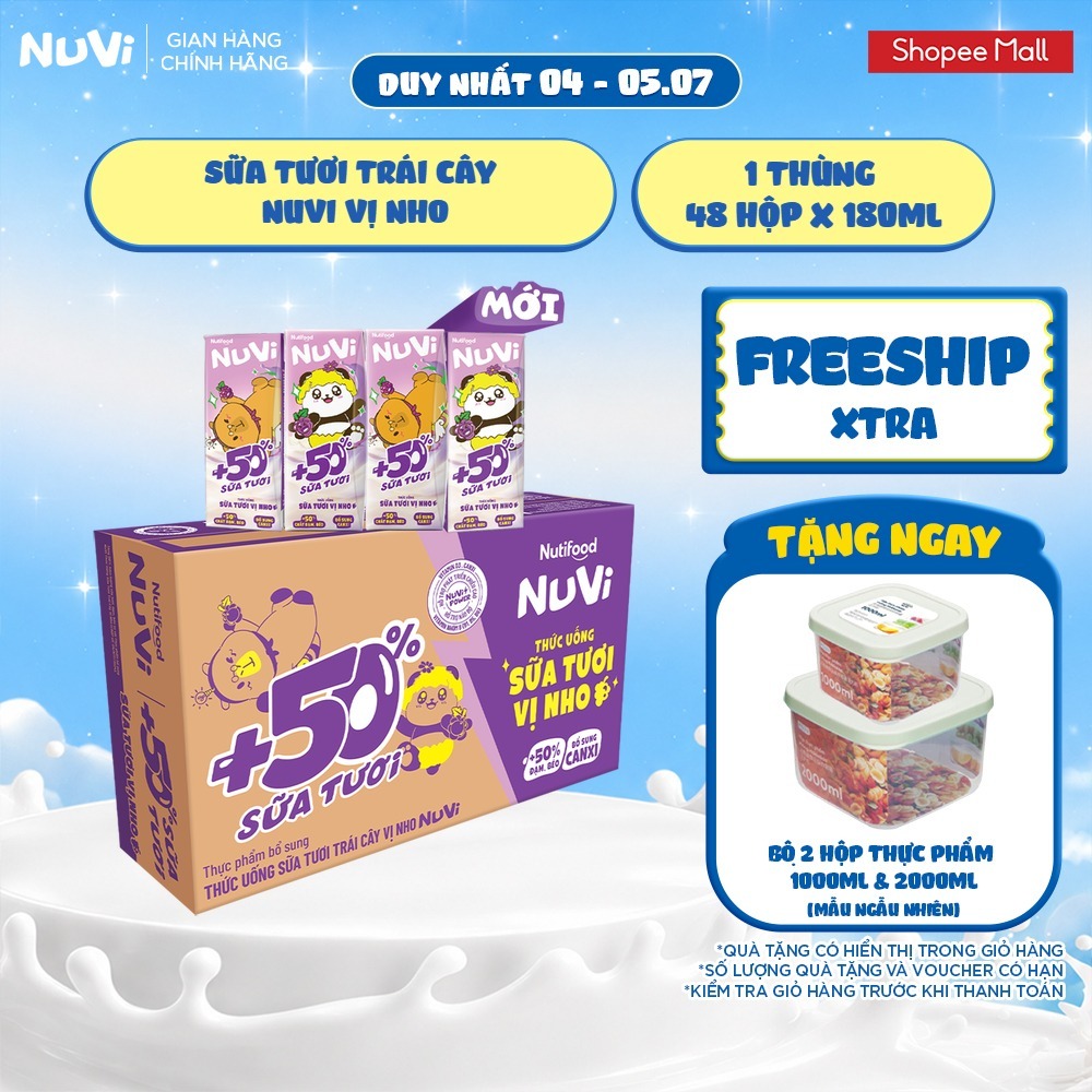 Thùng 48 Thức Uống Sữa Tươi Trái Cây Nuvi 180ml