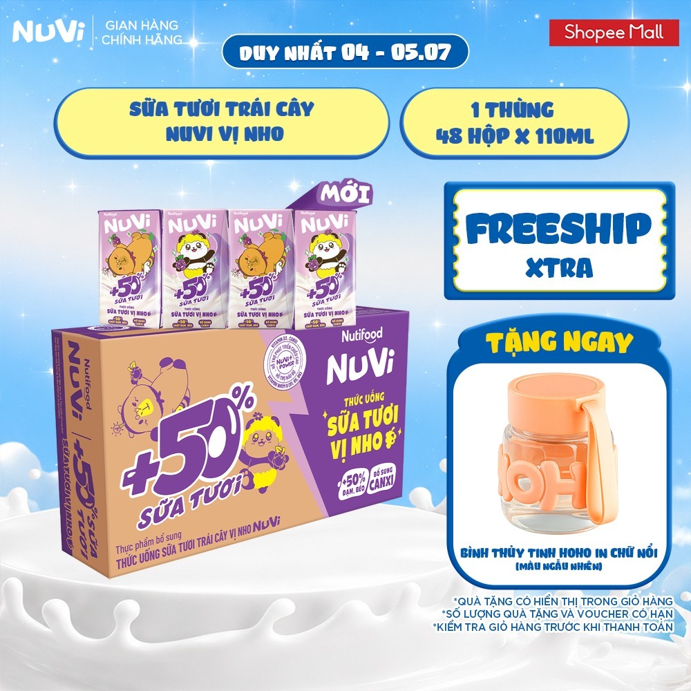 Thùng 48 Hộp Thức Uống Sữa Tươi Trái Cây NuVi Vị Nho 110ml