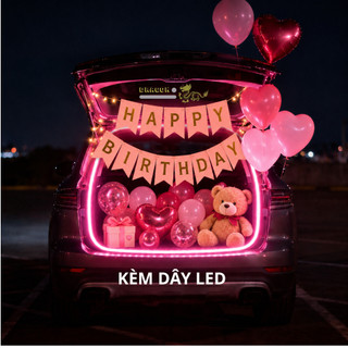 Set Trang Trí Sinh Nhật Cốp Xe Ô Tô LED Hồng Happy Birthday.Decor Cốp Xe Sinh Nhật Lãng Mạn. SNOT-12