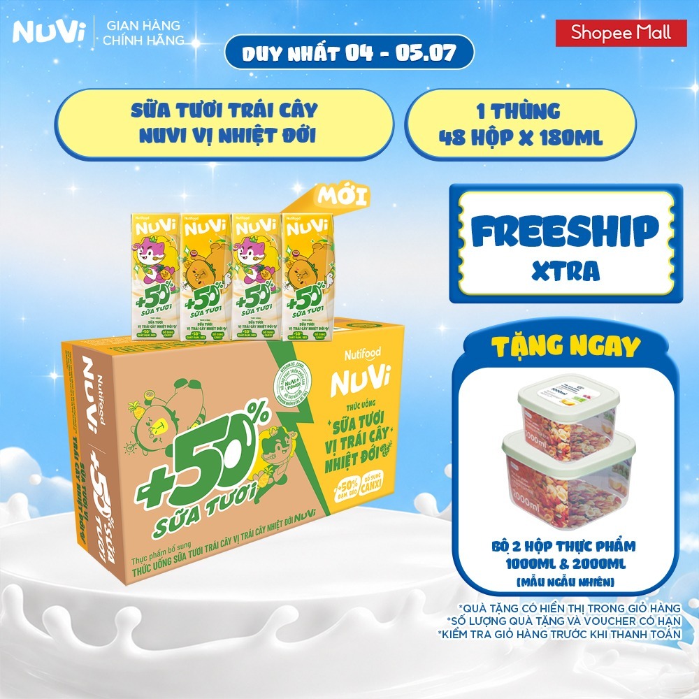 Thùng 48 Thức Uống Sữa Tươi Trái Cây Nuvi 180ml