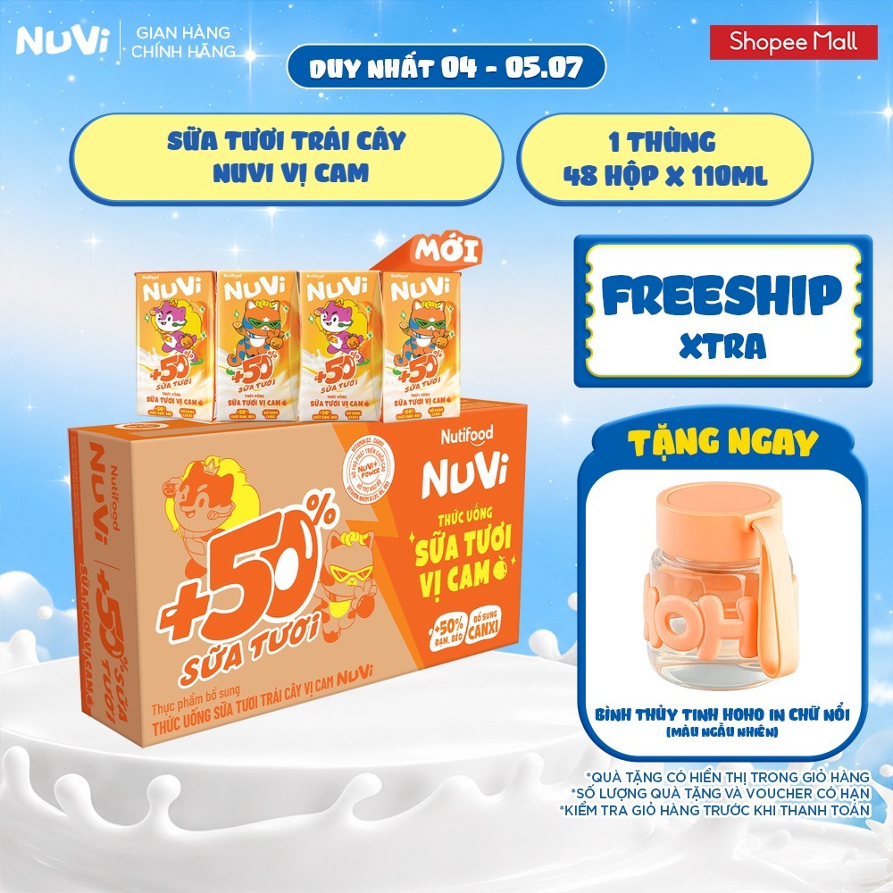 Thùng 48 Hộp Thức Uống Sữa Tươi Trái Cây NuVi Vị Cam 110ml
