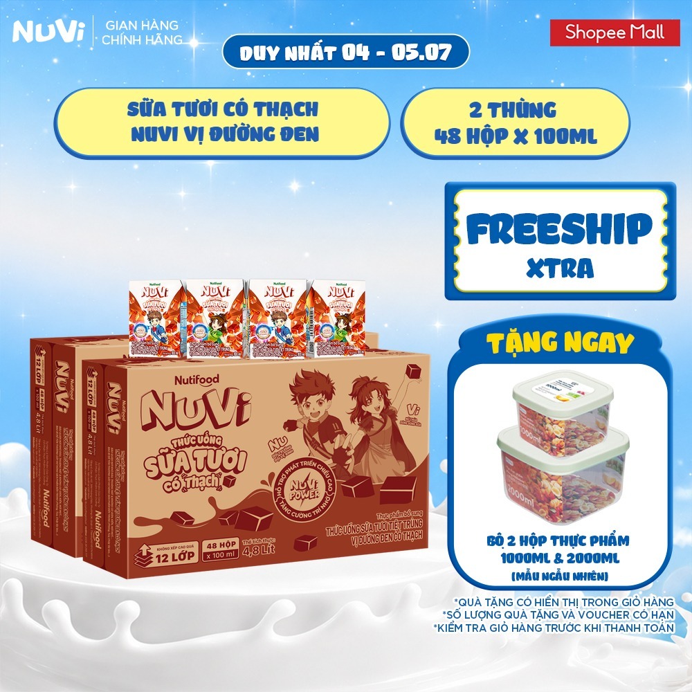 Combo 2 Thùng 48 Hộp Thức Uống Sữa Tươi Có Thạch NuVi Vị Đường Đen 100ml