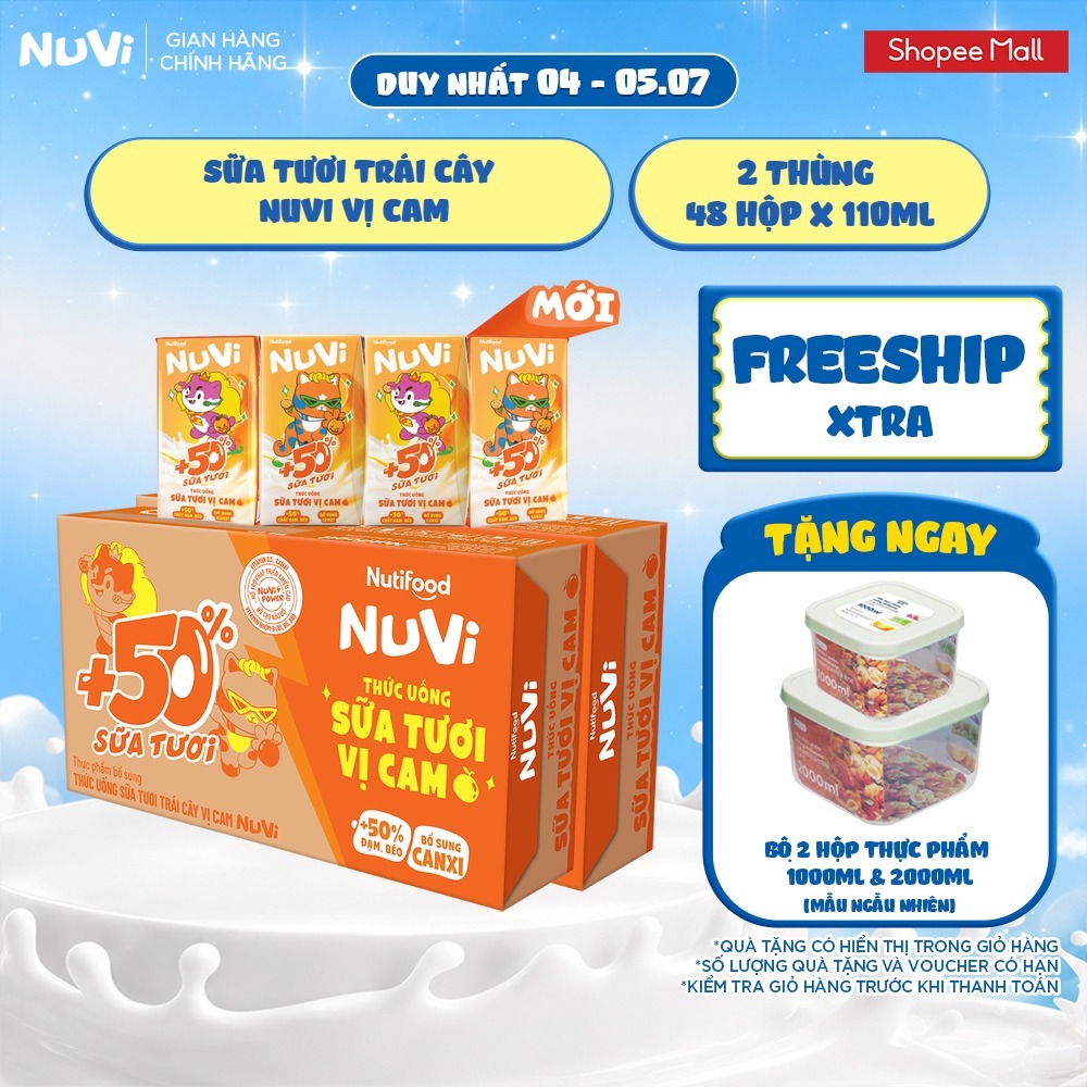 Combo 2 Thùng 48 Hộp Thức Uống Sữa Tươi Trái Cây NuVi Vị Cam 110ml