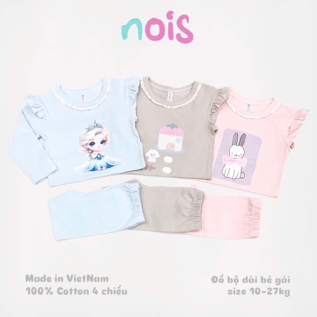 (CUVAKIDS)Bộ Đồ Dài Tay Bé Gái NOIS Cao Cấp - Đồ Bộ Thu Đông Cotton 100% Co Giãn 4 Chiều In Hình Đáng Yêu Cho Bé