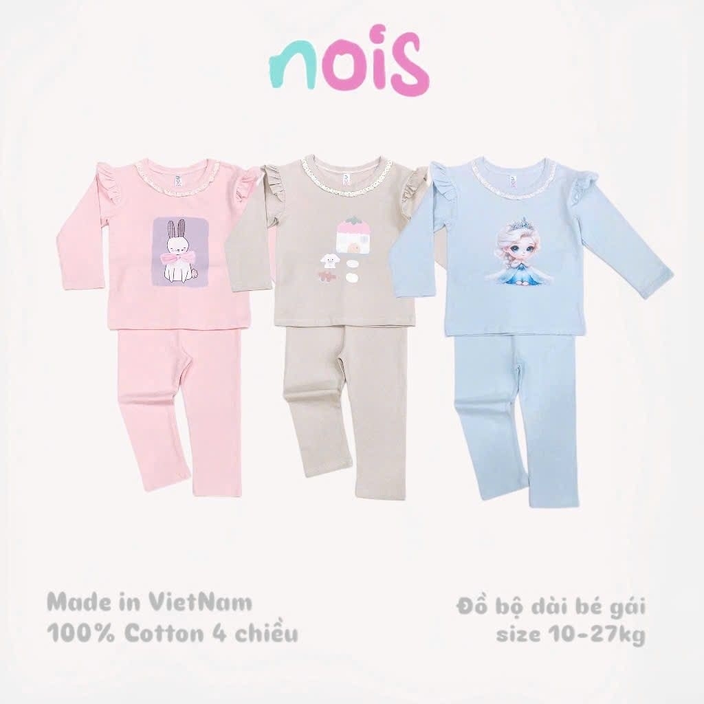 (CUVAKIDS)Bộ Đồ Dài Tay Bé Gái NOIS Cao Cấp - Đồ Bộ Thu Đông Cotton 100% Co Giãn 4 Chiều In Hình Đáng Yêu Cho Bé