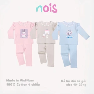 Bộ Đồ Dài Tay Bé Gái NOIS Cao Cấp - Đồ Bộ Thu Đông Cotton 100% Co Giãn 4 Chiều In Hình Đáng Yêu Cho Bé