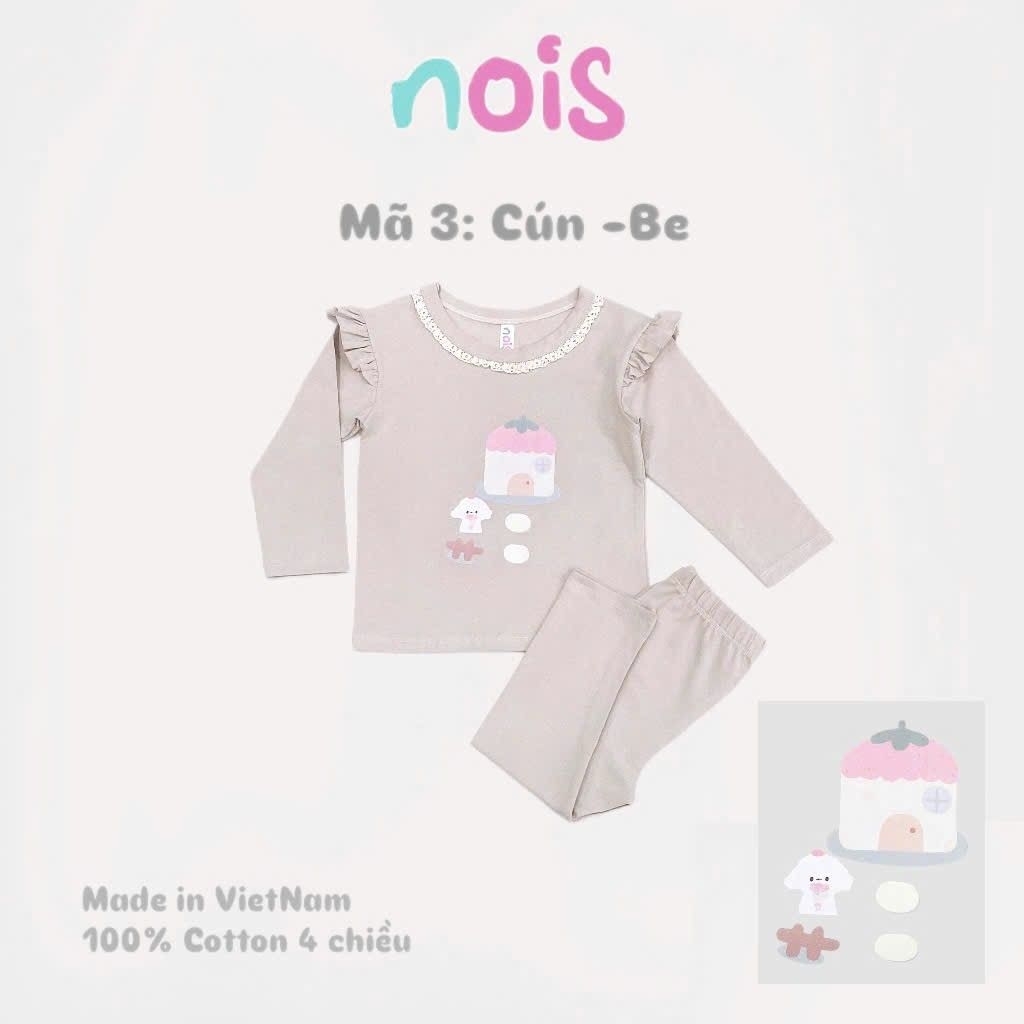 (CUVAKIDS)Bộ Đồ Dài Tay Bé Gái NOIS Cao Cấp - Đồ Bộ Thu Đông Cotton 100% Co Giãn 4 Chiều In Hình Đáng Yêu Cho Bé