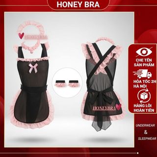 Đồ Ngủ Cosplay Maid Hầu Gái DN109 Gợi Cảm Quyến Rũ Phối Hồng Đen Ren Ruffle - HoneyBra