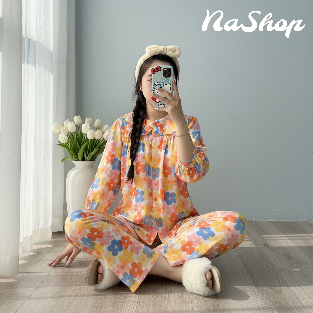 [LẺ XL XXL] Đồ bộ mặc nhà tole lanh Quần dài Áo cổ sen tay lỡ, Chất liệu mát mịn Size 60~75kg