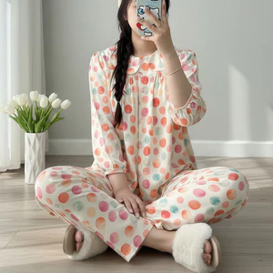 Đồ bộ mặc nhà tole lanh Quần dài Áo cổ sen tay lỡ, Chất liệu mát mịn Size 60~75kg