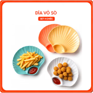 Combo 4 Đĩa Nhựa Vỏ Sò Đựng Hoa Quả, Bánh Kẹo, Thức Ăn Có Ngăn Đựng Gia Vị, Nhựa Dày Bền, Tiện Lợi