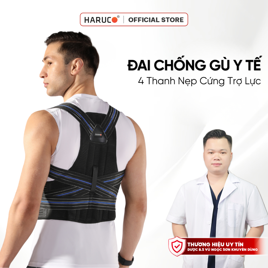 Đai Chống Gù Lưng Y Tế Haruco Có Nẹp Cứng Hỗ Trợ Cong Vẹo Và Thoái Hóa Lưng, Giúp Định Hình Cột Sống