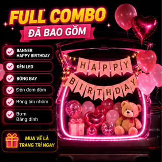 Set Trang Trí Sinh Nhật Cốp Xe Ô Tô LED Hồng Happy Birthday.Decor Cốp Xe Sinh Nhật Lãng Mạn. SNOT-12