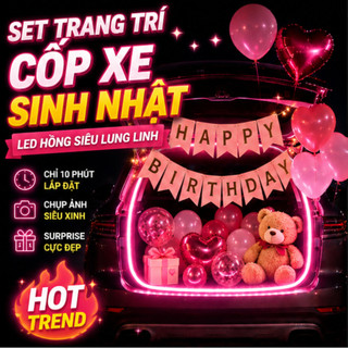 Set Trang Trí Sinh Nhật Cốp Xe Ô Tô LED Hồng Happy Birthday.Decor Cốp Xe Sinh Nhật Lãng Mạn. SNOT-12