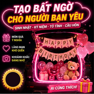 Set Trang Trí Sinh Nhật Cốp Xe Ô Tô LED Hồng Happy Birthday.Decor Cốp Xe Sinh Nhật Lãng Mạn. SNOT-12