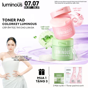 Toner Pad Colorkey Luminous| Hỗ Trợ Dưỡng Sáng, Cấp Ẩm, Làm Dịu Da | Tinh Chất Trà Xanh và Hoa Sen| Phù hợp da nhạy cảm