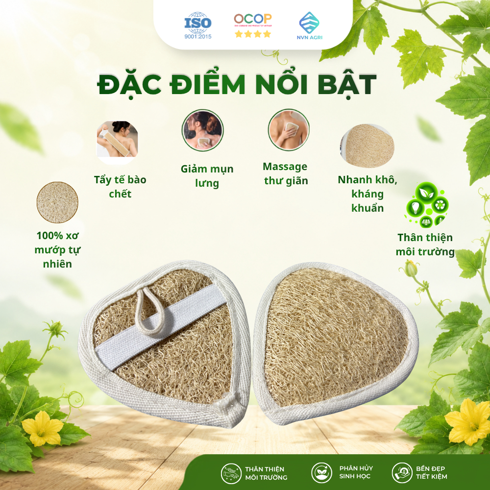 Bông Tắm Xơ Mướp Trái Tim 2 Mặt Xơ 100% Tự Nhiên Làm Sạch Da Bông Tẩy Tế Bào Chết Mát Xa Thân Thiện Môi Trường