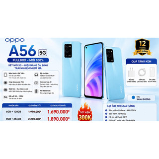 Điện Thoại OPPO A56 5G Fullbox 6GB/128GB 8GB/256GB | Màn 90Hz | Pin 5000mAh | Dimensity 700 | Bảo Hành 12 Tháng