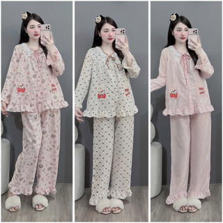 Bộ bầu- bộ sau sinh-BỘ DÀI ĐŨI HÀN HÌNH  CỔ BÈO REN HAI TÚI MÈO IN- nhiều màu, áo có khoá kéo quần có chun chỉnh