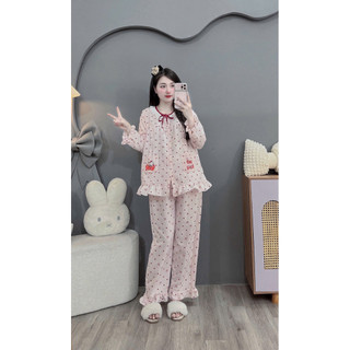 Bộ bầu- bộ sau sinh-BỘ DÀI ĐŨI HÀN HÌNH  CỔ BÈO REN HAI TÚI MÈO IN- nhiều màu, áo có khoá kéo quần có chun chỉnh