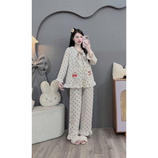 Bộ bầu- bộ sau sinh-BỘ DÀI ĐŨI HÀN HÌNH  CỔ BÈO REN HAI TÚI MÈO IN- nhiều màu, áo có khoá kéo quần có chun chỉnh