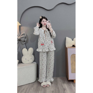 Bộ bầu- bộ sau sinh-BỘ DÀI ĐŨI HÀN HÌNH  CỔ BÈO REN HAI TÚI MÈO IN- nhiều màu, áo có khoá kéo quần có chun chỉnh
