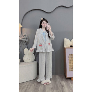 Bộ bầu- bộ sau sinh-BỘ DÀI ĐŨI HÀN HÌNH  CỔ BÈO REN HAI TÚI MÈO IN- nhiều màu, áo có khoá kéo quần có chun chỉnh