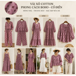 Vải Xô Cotton Dệt Màu Ruốc In Hoạ Tiết Thổ Cẩm Mềm Rũ Mỏng Nhẹ Mát Khổ 1m45