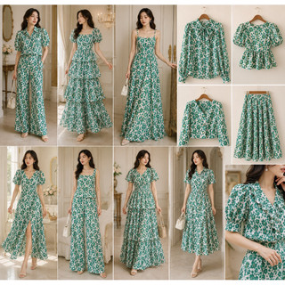 Vải Boi Cotton 100% In Nhánh Hoa Màu Xanh Lá Cây Mềm Mướt Mát Khổ 1m40