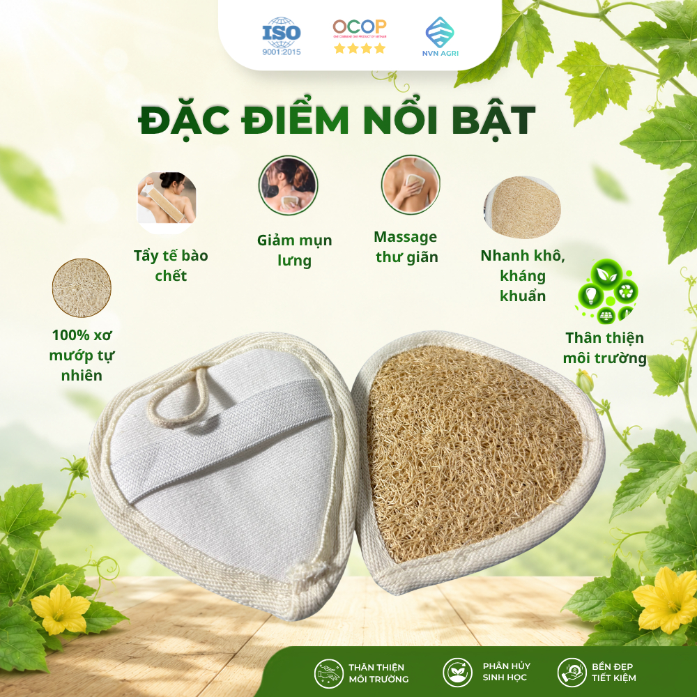 Bông Tắm Xơ Mướp Trái Tim 1 Mặt Xơ 100% Tự Nhiên Làm Sạch Da Bông Tẩy Tế Bào Chết Mát Xa Thân Thiện Môi Trường