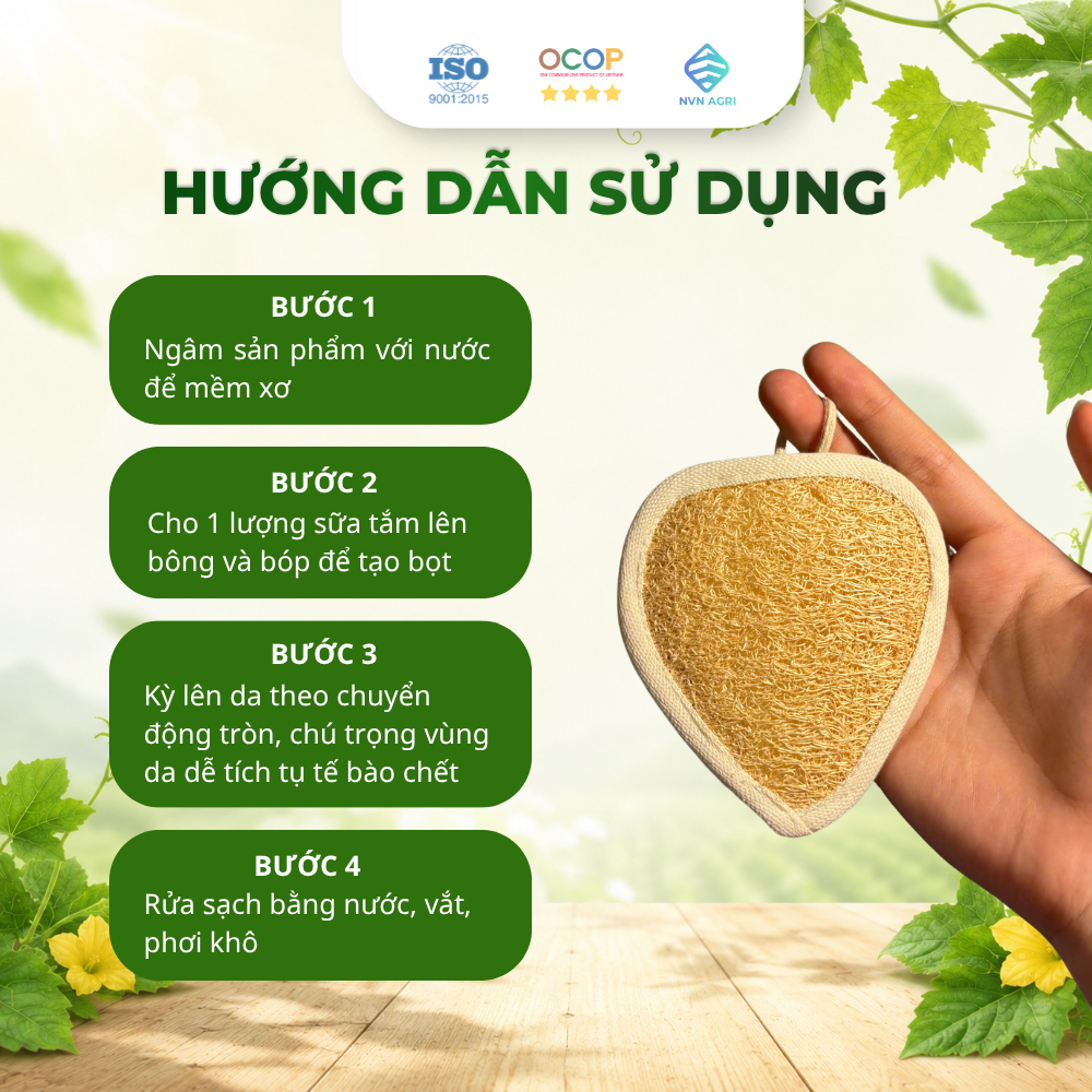 Bông Tắm Xơ Mướp Trái Tim 1 Mặt Xơ 100% Tự Nhiên Làm Sạch Da Bông Tẩy Tế Bào Chết Mát Xa Thân Thiện Môi Trường