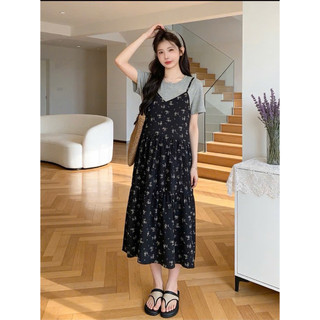 VÁY BẦU CỘC TAY HOA ĐEN ÁO ZIP LIỀN