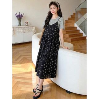 VÁY BẦU CỘC TAY HOA ĐEN ÁO ZIP LIỀN