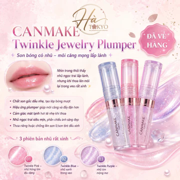 Son CANMAKE - Son Bóng Có Nhũ Làm Đầy MôiTwinkle Jewelry Plumper Căng Mọng Bắt Sáng