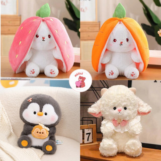 ( TẶNG QUÀ SET 10 KHẨU TRANG ) Gấu Bông Nhỏ Hình Thỏ Lốt Dâu 2 Trong 1, Vải Mềm Mịn, Nhập Khẩu, Quà Tặng Dễ Thương MEILI