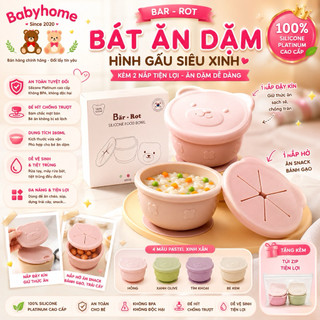 [BARR-ROT]Bát ăn dặm hình gấu Mỗi bát kèm 2 nắp _1 nắp đậy kín hình gấu & 1 nắp hở để ăn snack