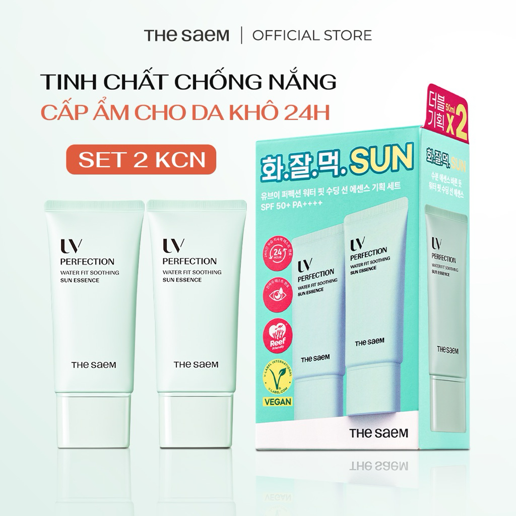 [THE SAEM] Set 2 Tinh chất chống nắng cấp ẩm cho da khô UV Perfection Water fit Soothing Sun Essence (50gx2)