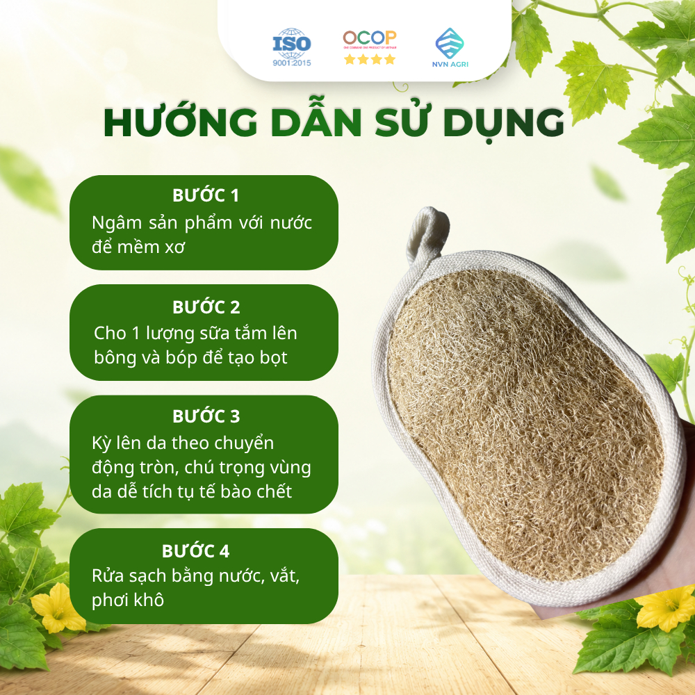 Bông Tắm Xơ Mướp Oval 100% Tự Nhiên Làm Sạch Da Bông Tẩy Tế Bào Chết Mát Xa Thân Thiện Môi Trường