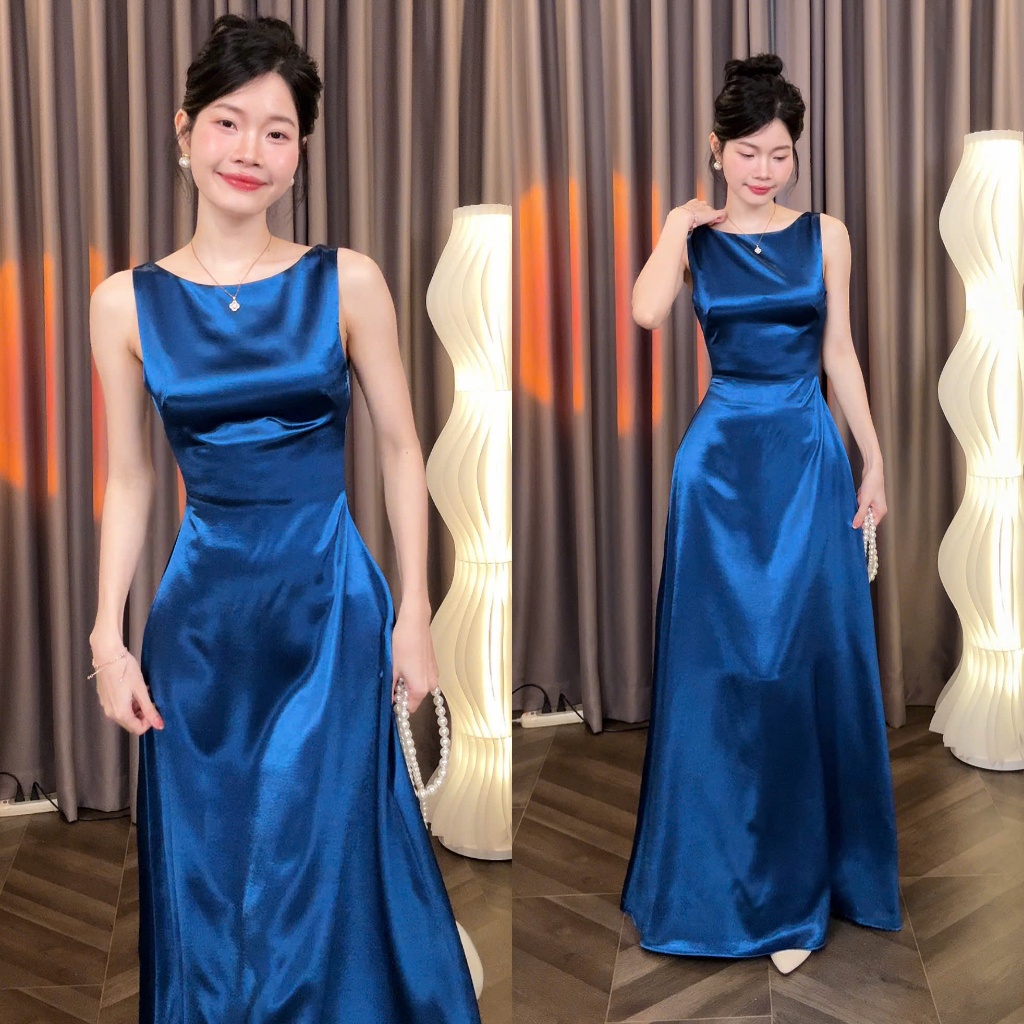 [Đ.37-L] (Váy Lẻ - Ko Kèm Choàng) Đầm Chấm Lụa Kín Lưng Dáng Dài Sang Trọng Women Top Dress | Tũm Clothing | BigBuy360 - bigbuy360.vn