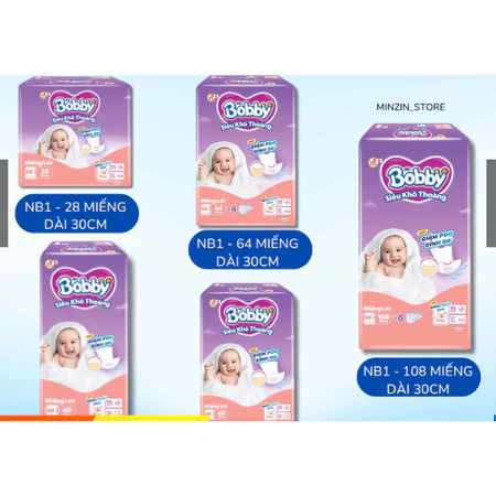 Miếng lót Bobby Newborn 1 &2 - 108 miếng và 64 miếng (Cho bé dưới 1 tháng) - Tã giấy sơ sinh s
